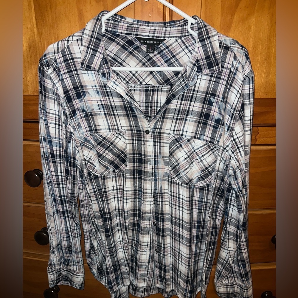 Rock & Republic Navy and White Checkered Shirt